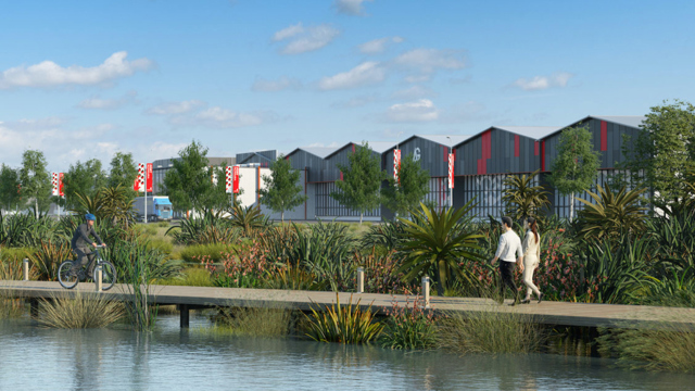 Couple walking through Ruakura Superhub
